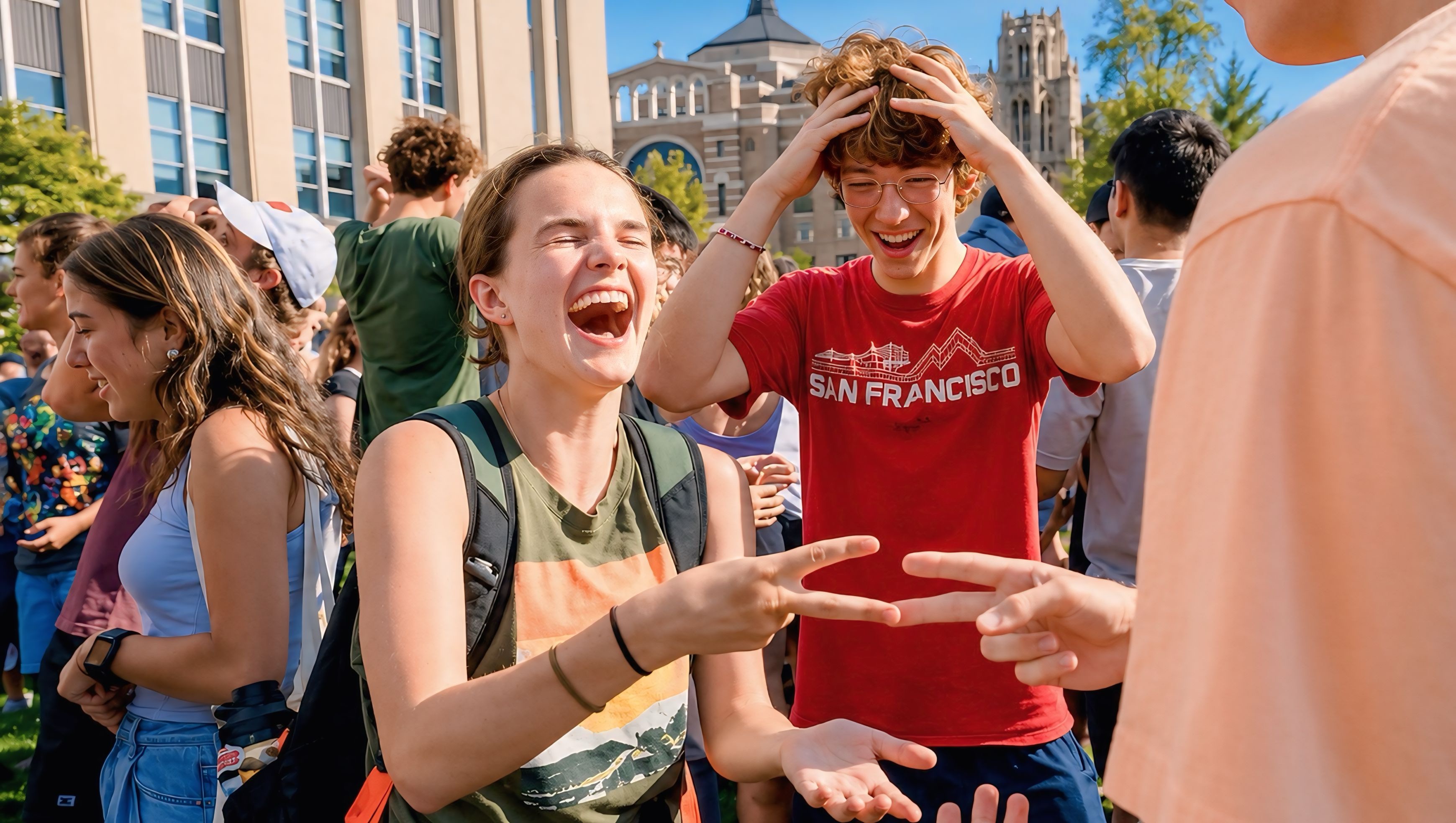 Students laughing together at a Playfair event